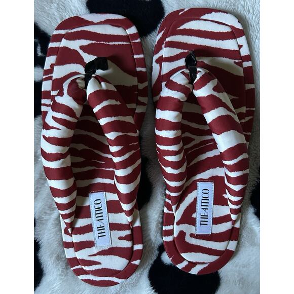 The Attico Women's Red Zebra Printed Indie Flat Thong Sandals Shoes-Sz 41/10US - Picture 3 of 6